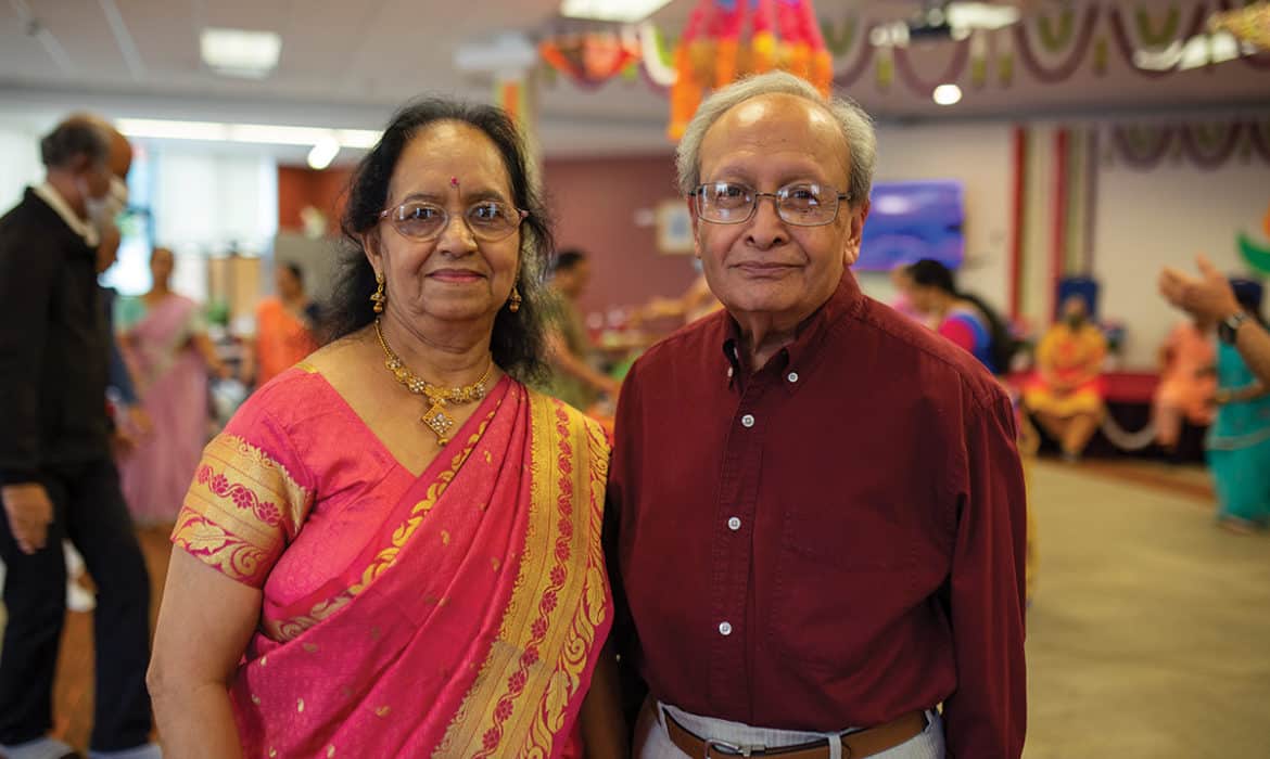 Saroj and Shantilal Topiwala attend a cultural celebration at Universal Metro Asian Services. Photo by Jim Vondruska