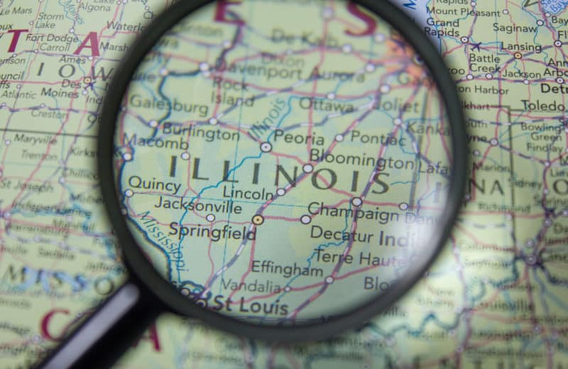 Road map highlighting the state of Illinois