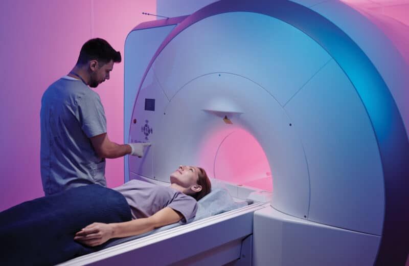 Woman entering an MRI machine