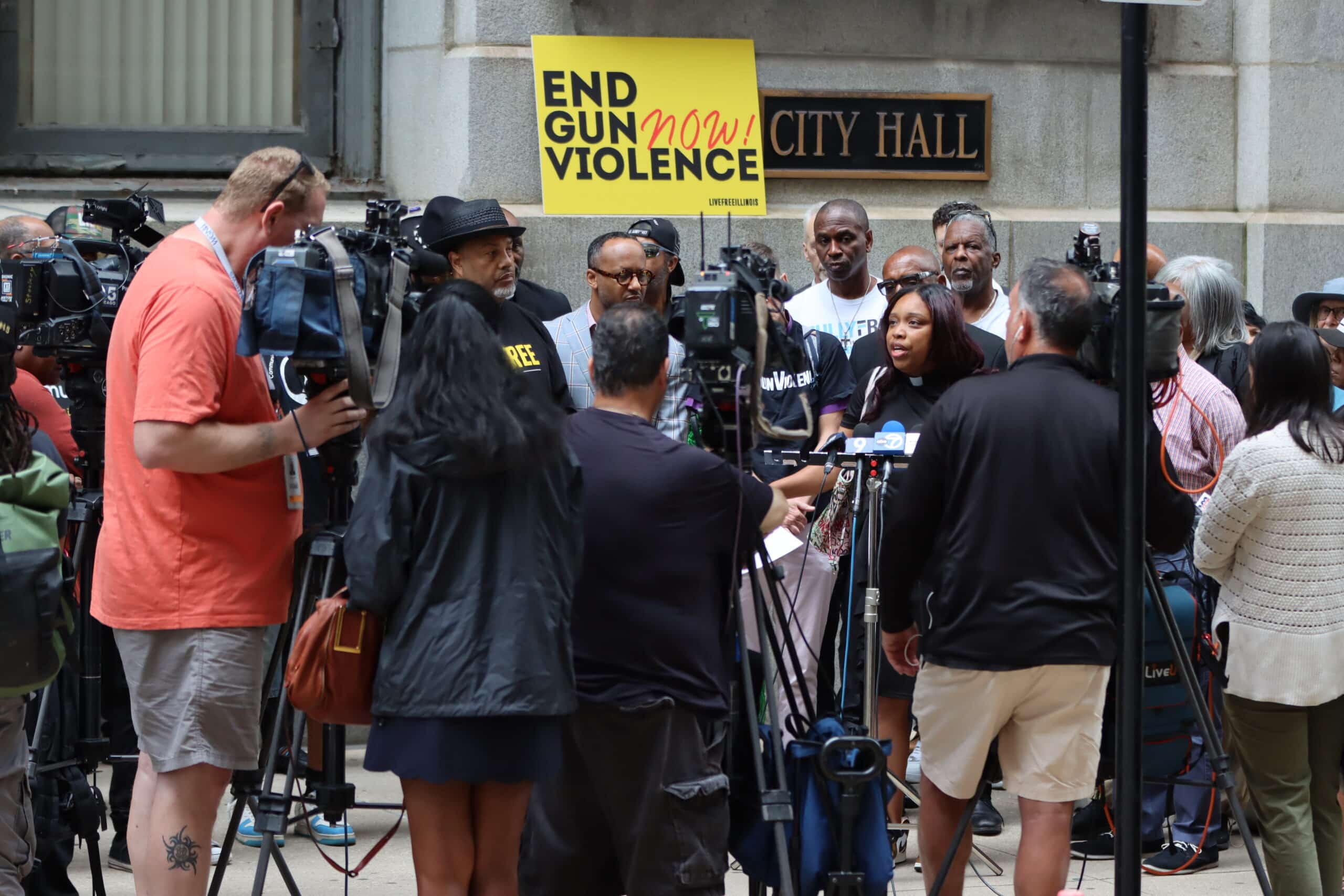 Rev. Ciera Bates-Chamberlain at a press conference protesting gun violence.