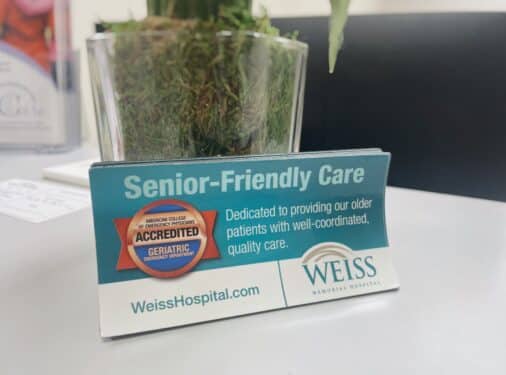 A refrigerator magnet promotes Weiss Hospital's senior-friendly care.