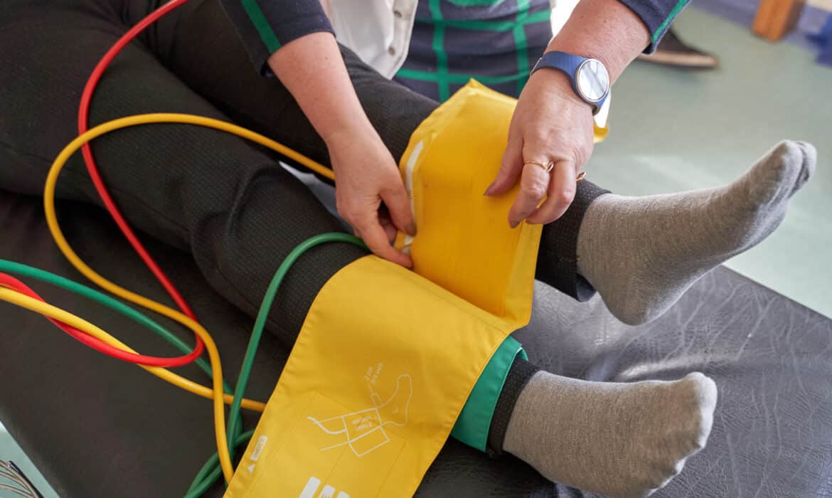 Peripheral artery disease measuring for patient ankle-brachial index (ABI) test limb ischemia