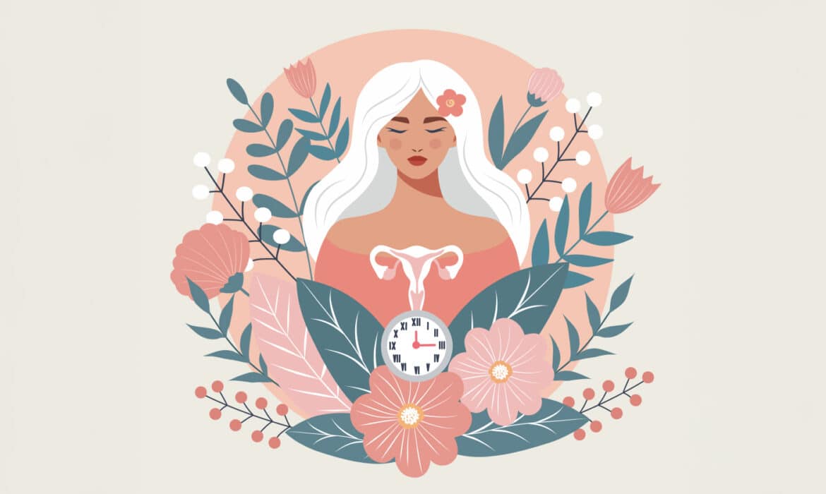 Illustration of a woman reflecting hormones in menopause. How they shape health, aging, and vitality.
