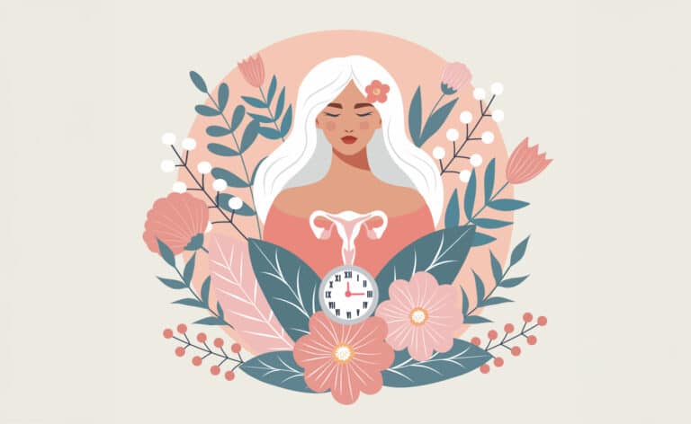 Illustration of a woman reflecting hormones in menopause. How they shape health, aging, and vitality.