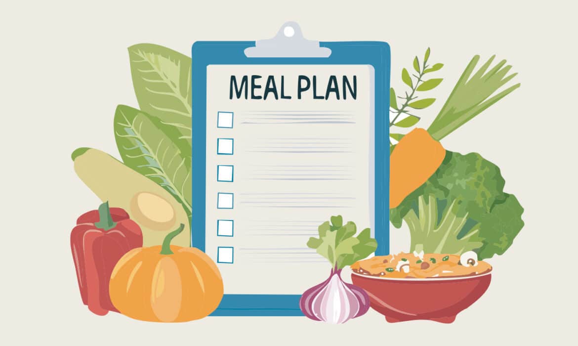Illustration of a meal plan for women in menopause