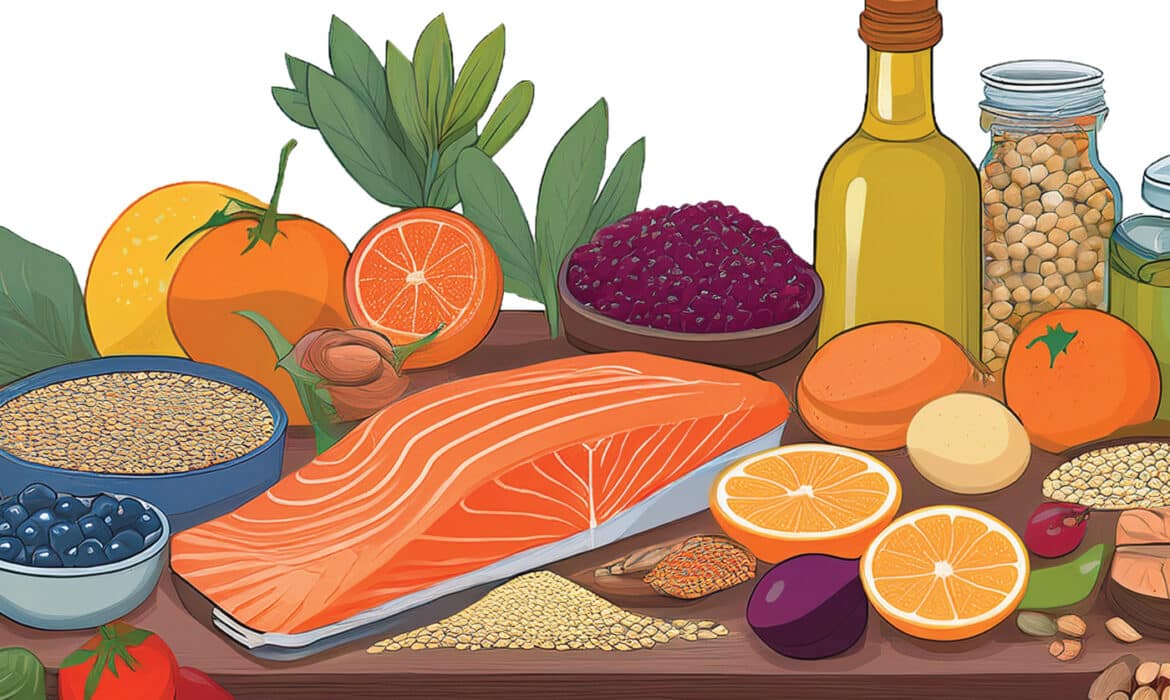 Illustration of foods that represent the Mediterranean Diet