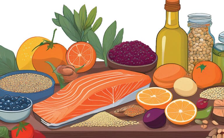 Illustration of foods that represent the Mediterranean Diet