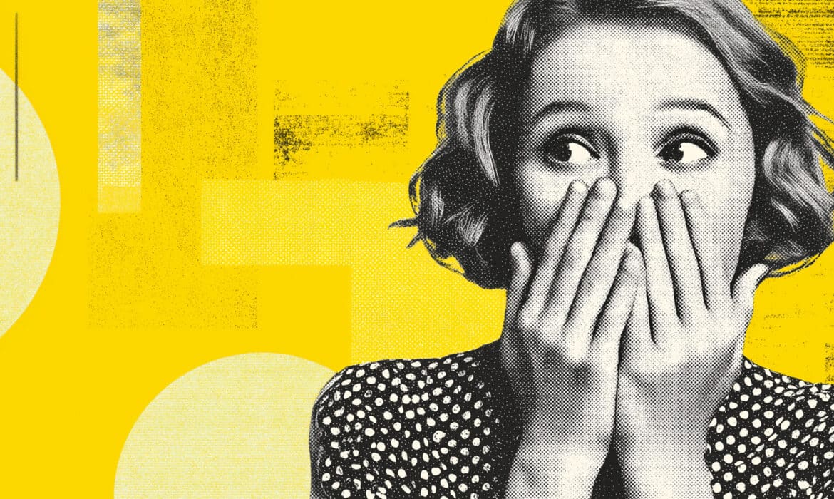 illustration of a woman covering her mouth laughing nervously