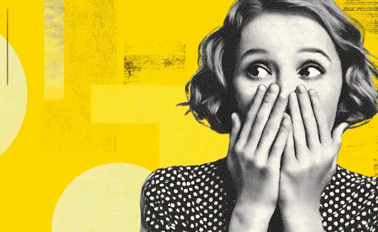 illustration of a woman covering her mouth laughing nervously