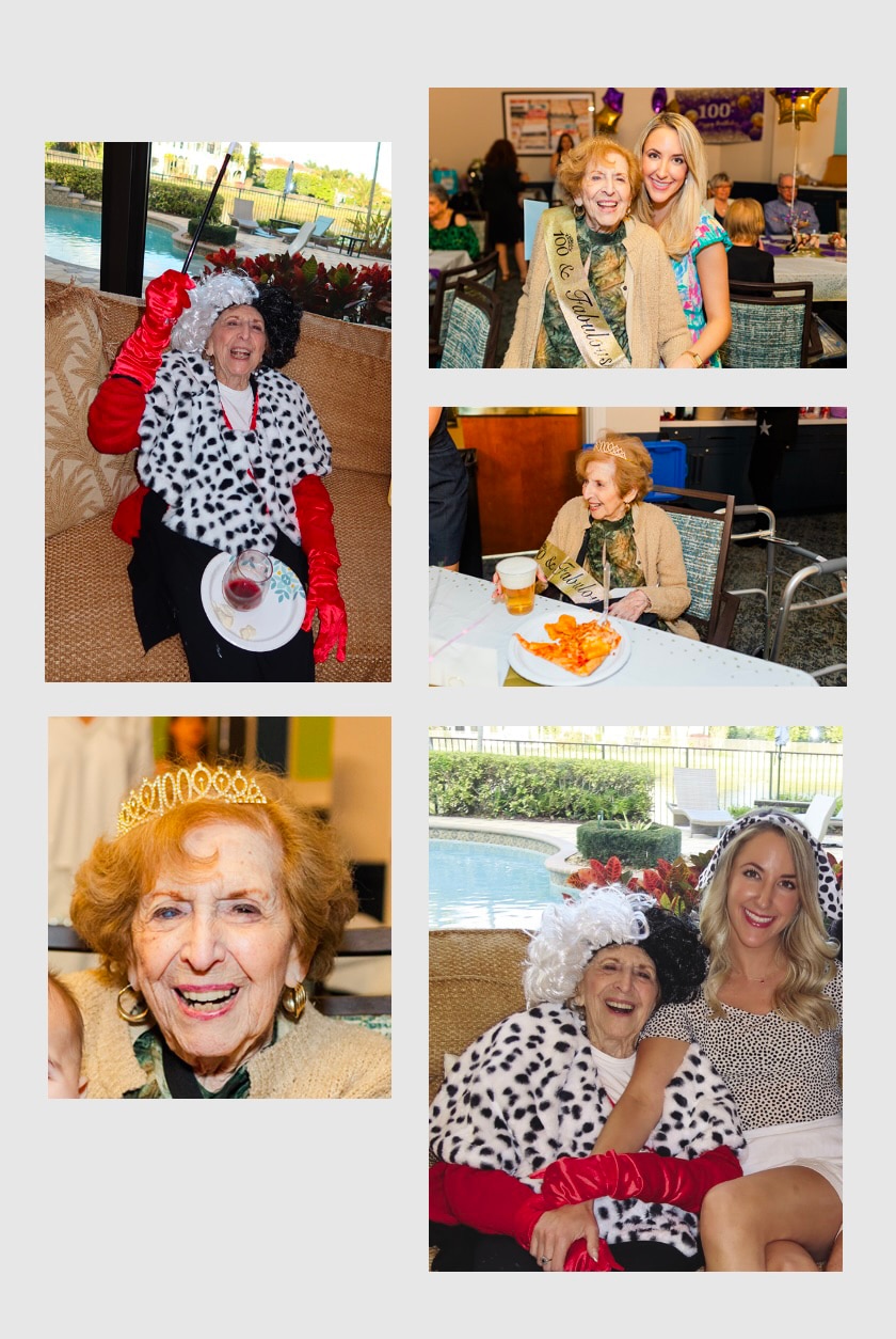 Muriel Litzman at a halloween party and her birthday party with granddaughter Brittany Edelmann
